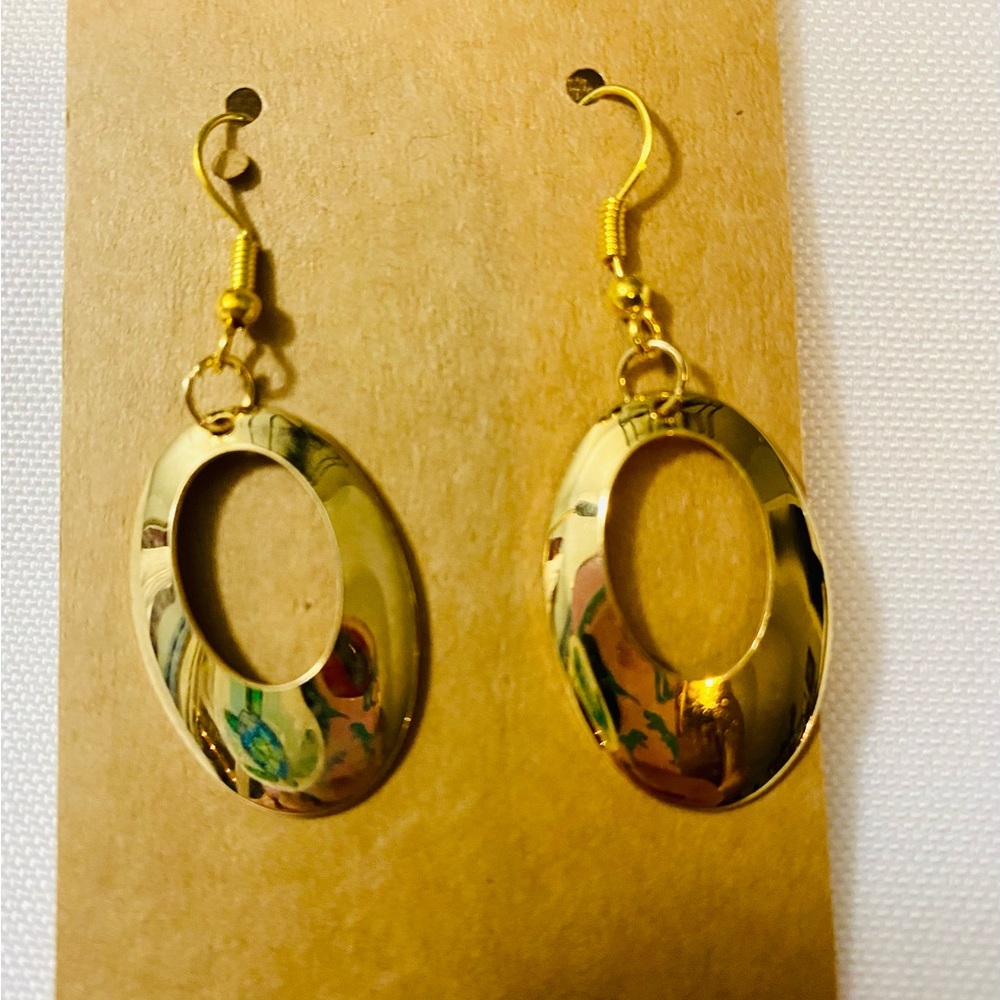Gold Oval Drop Earrings
